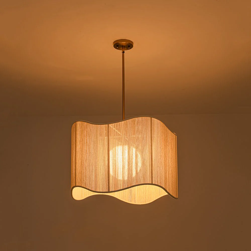 1-Light Beige Woven Thread Wavy Drum Cage Chandelier - Image 17
