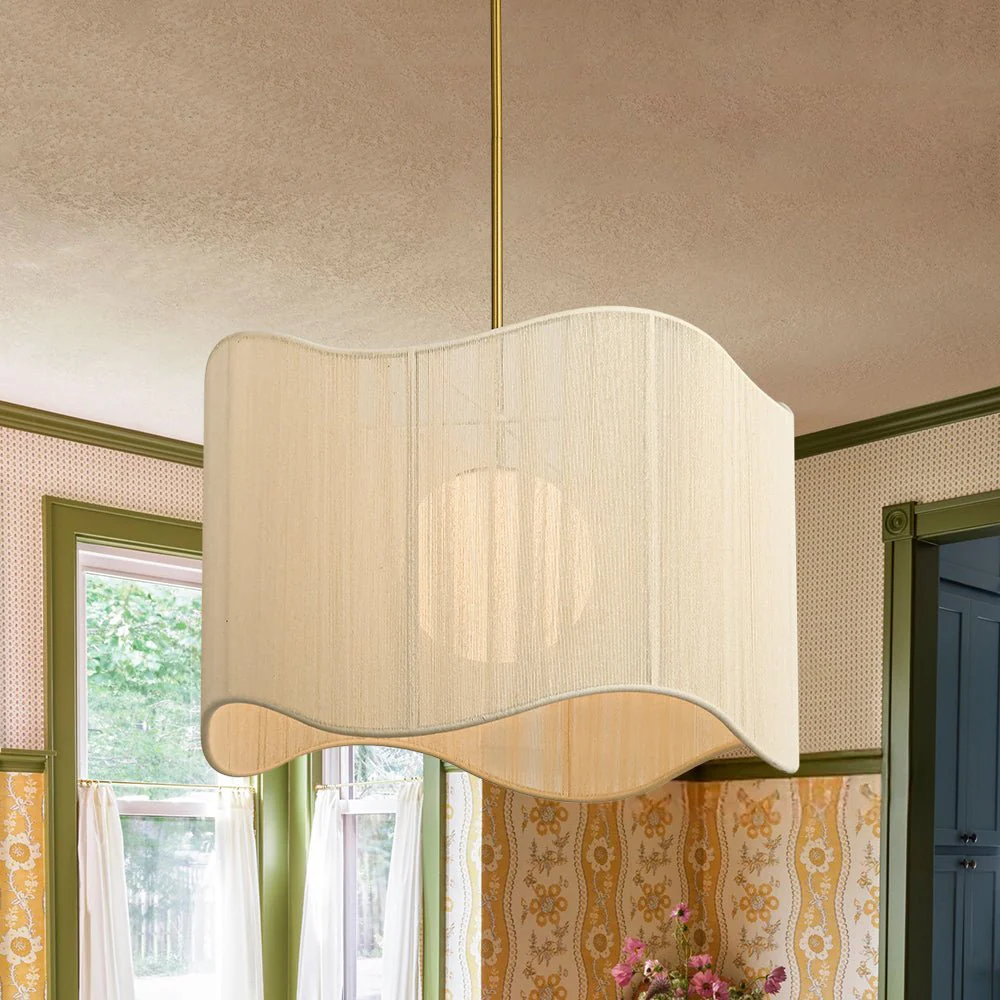 1-Light Beige Woven Thread Wavy Drum Cage Chandelier - Image 2