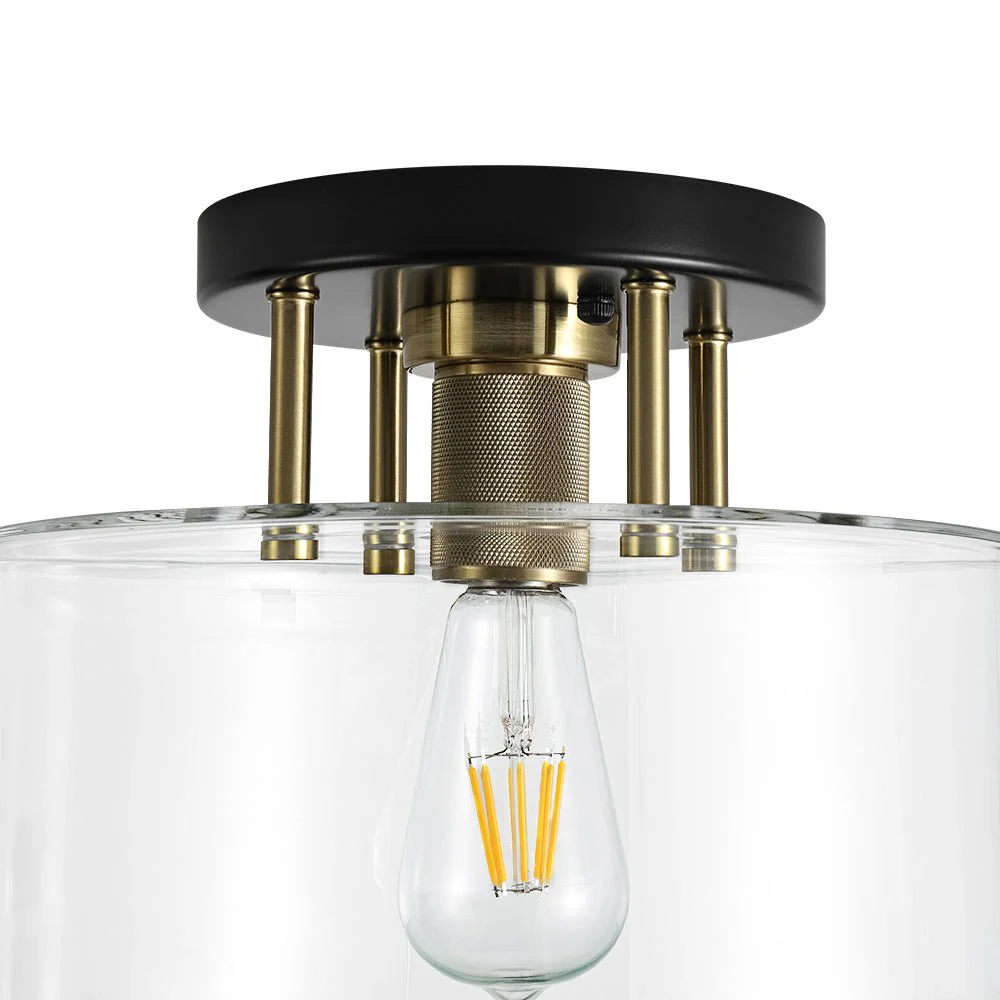 1-Light Black Brass Clear Glass Drum Semi Flush Mount - Image 10
