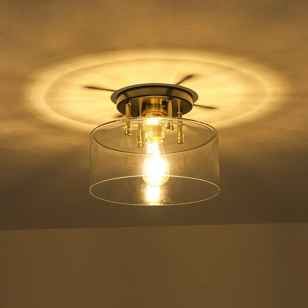 1-Light Black Brass Clear Glass Drum Semi Flush Mount - Image 11