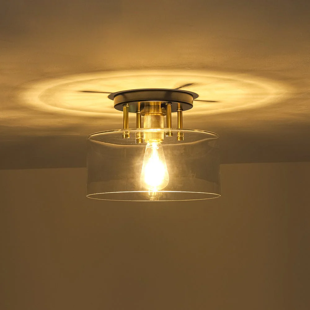 1-Light Black Brass Clear Glass Drum Semi Flush Mount - Image 12