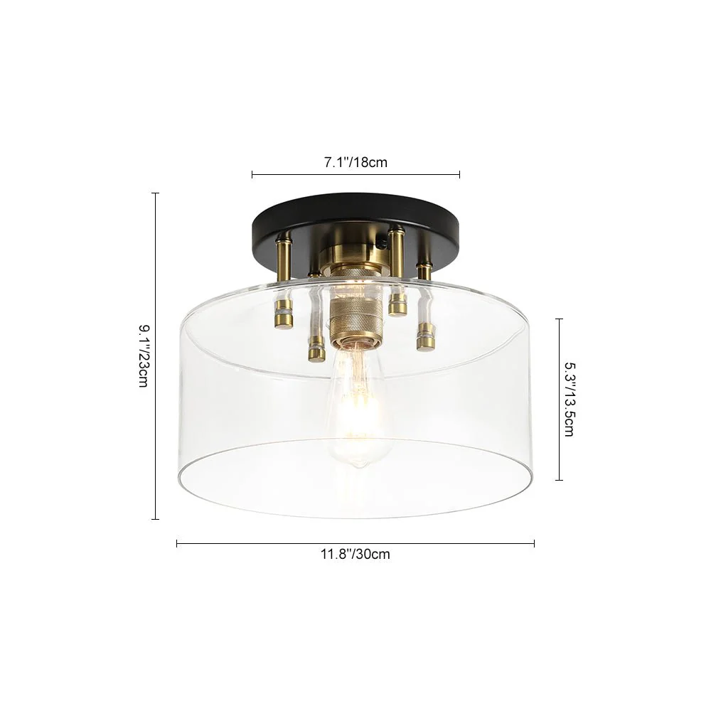 1-Light Black Brass Clear Glass Drum Semi Flush Mount - Image 13
