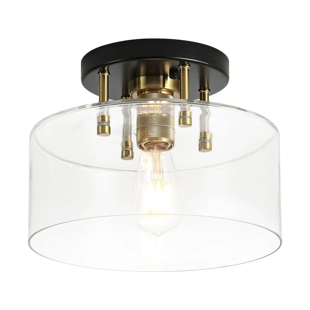 1-Light Black Brass Clear Glass Drum Semi Flush Mount - Image 3