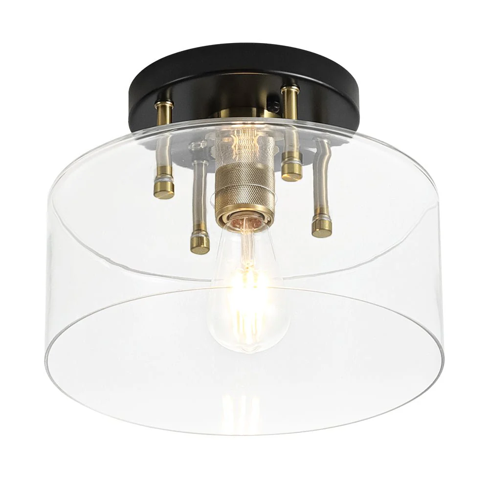 1-Light Black Brass Clear Glass Drum Semi Flush Mount - Image 4
