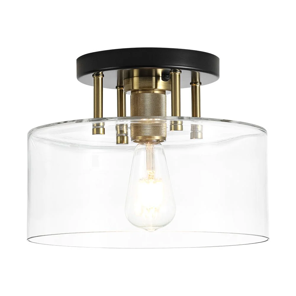 1-Light Black Brass Clear Glass Drum Semi Flush Mount - Image 5