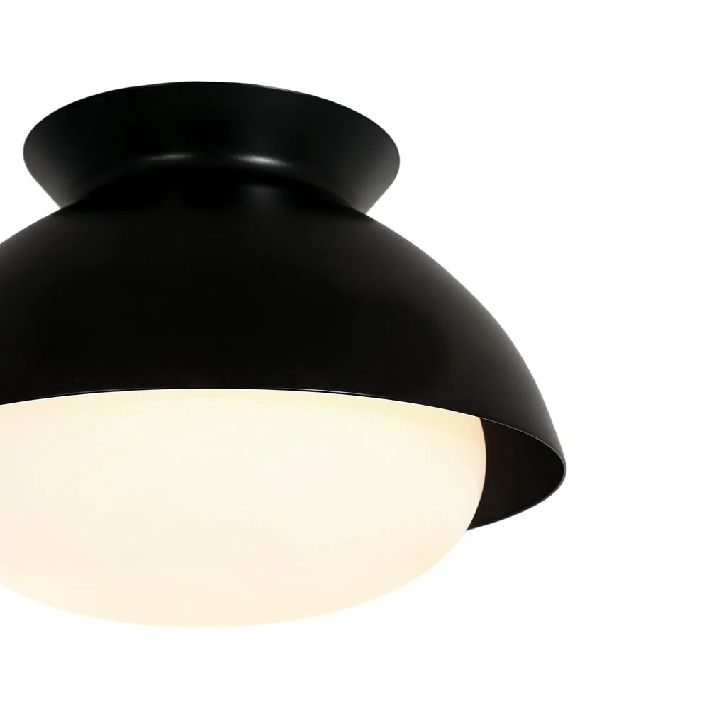 1-Light Black Dome Frosted Glass Shade Semi Flush Mount - Image 10