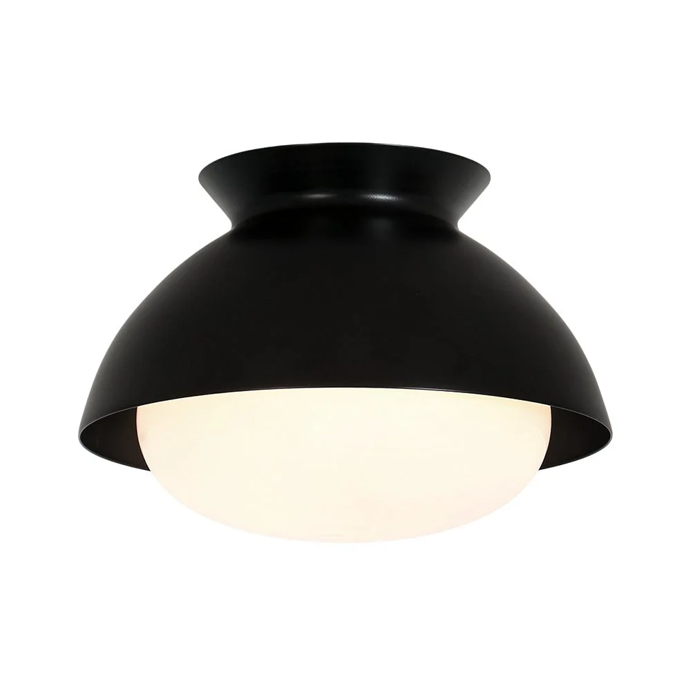 1-Light Black Dome Frosted Glass Shade Semi Flush Mount - Image 3