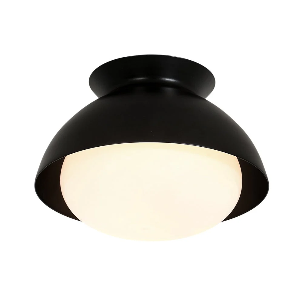 1-Light Black Dome Frosted Glass Shade Semi Flush Mount - Image 5