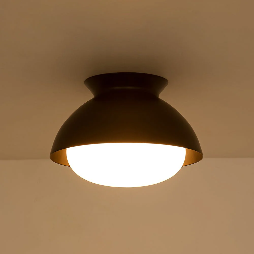 1-Light Black Dome Frosted Glass Shade Semi Flush Mount - Image 7