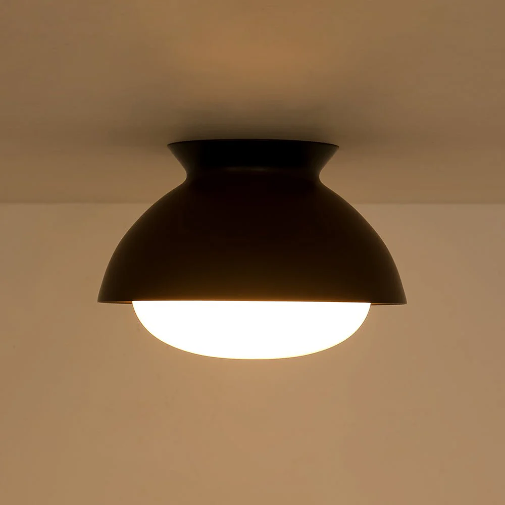 1-Light Black Dome Frosted Glass Shade Semi Flush Mount - Image 8