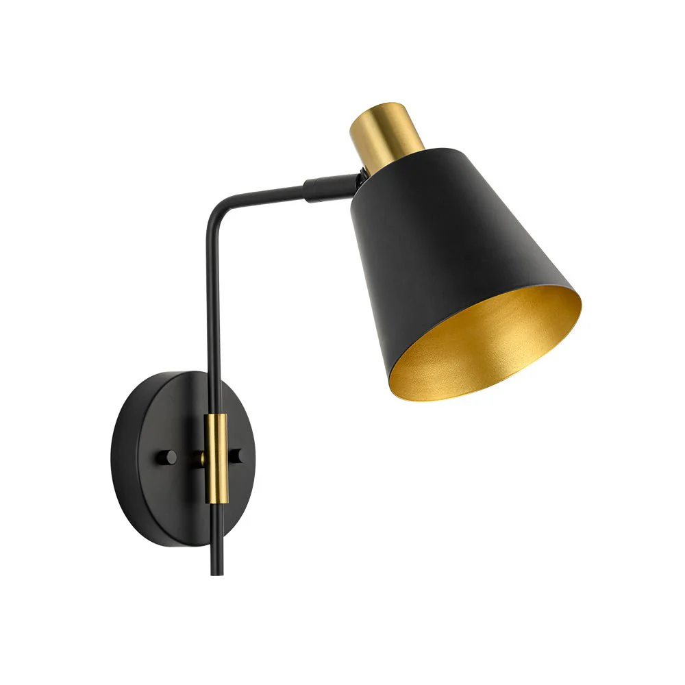 1-Light Black Gold 90-Degree Adjustable Cone Wall Lamp - Image 2