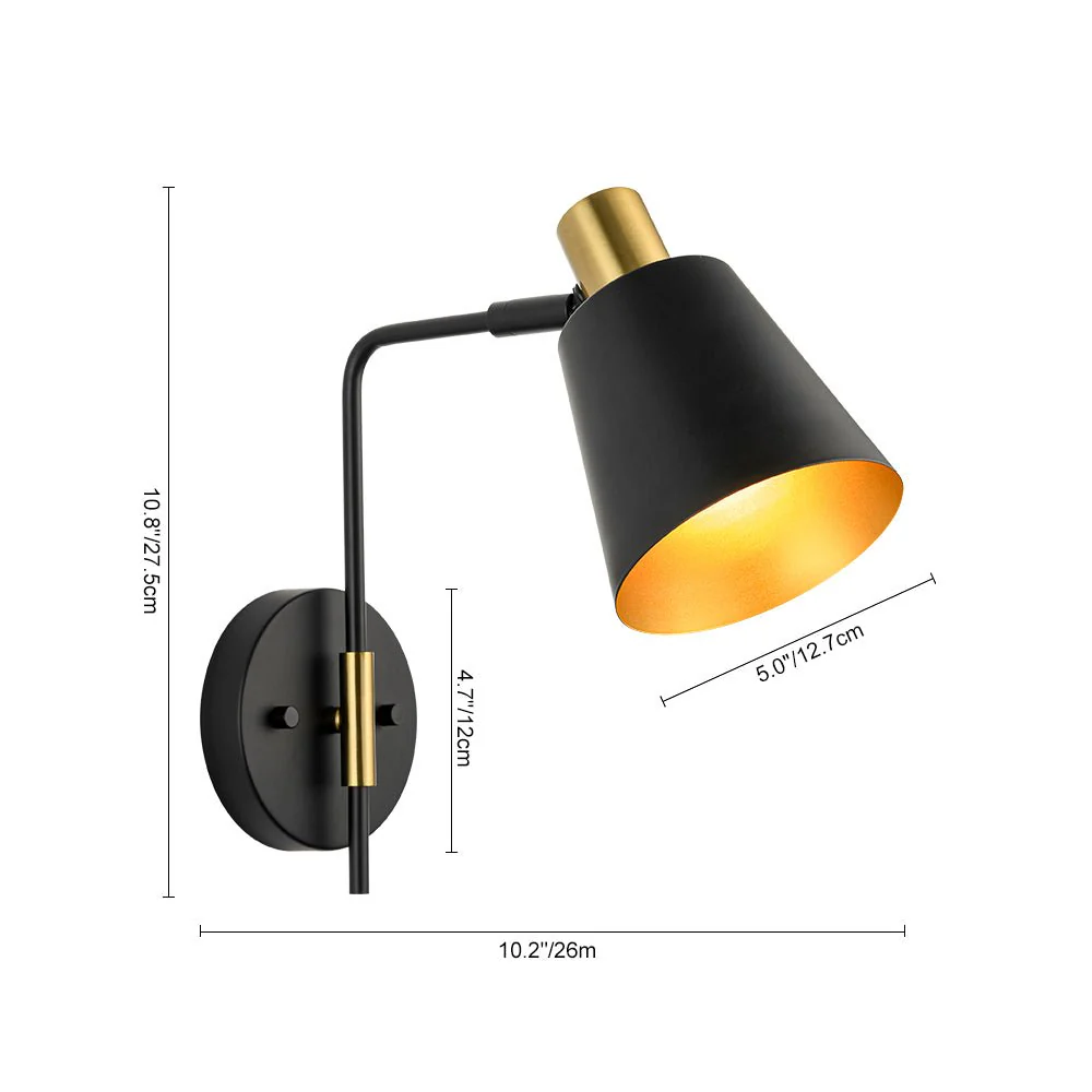 1-Light Black Gold 90-Degree Adjustable Cone Wall Lamp - Image 6