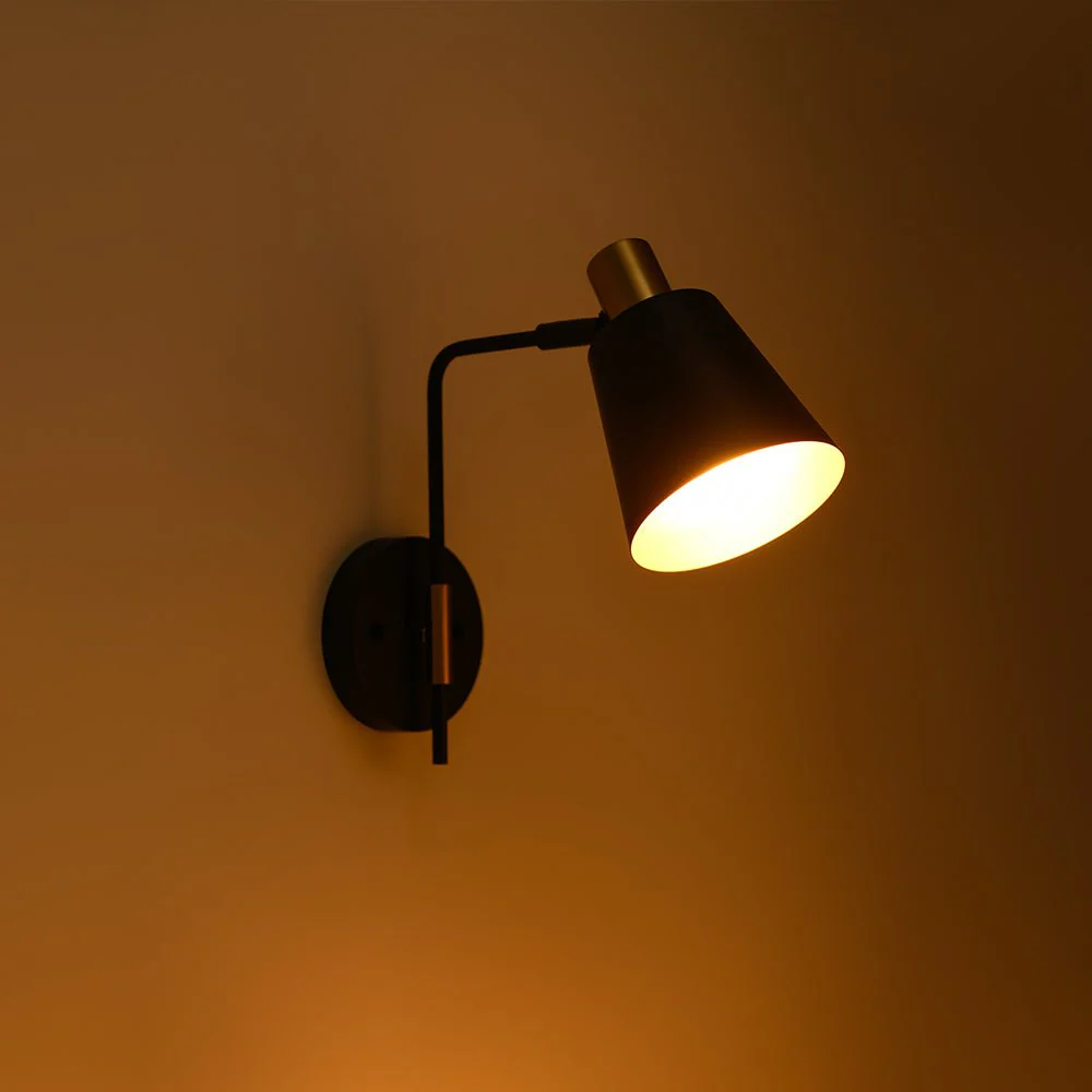 1-Light Black Gold 90-Degree Adjustable Cone Wall Lamp - Image 7