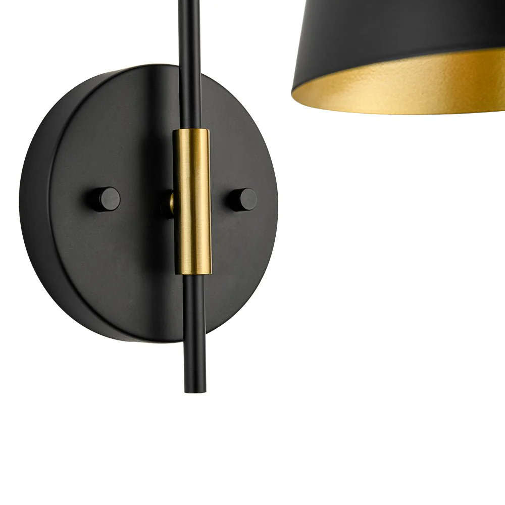 1-Light Black Gold 90-Degree Adjustable Cone Wall Lamp - Image 9