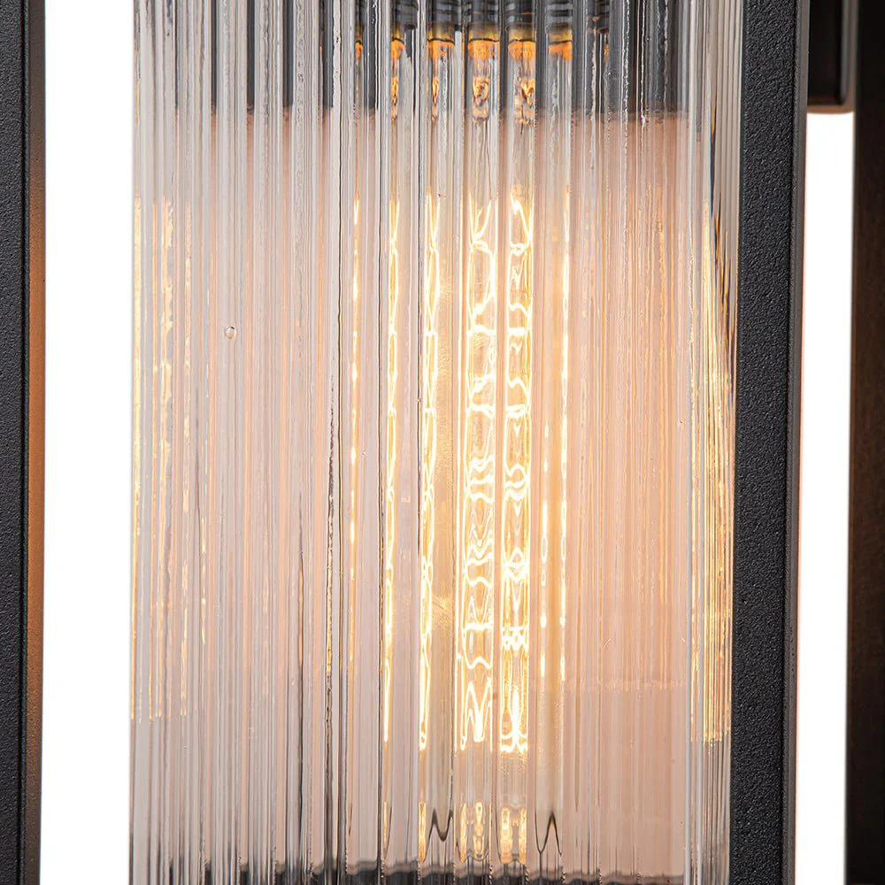 IP23 1-Light Black Ribbed Glass Outdoor Wall Lantern - Image 10