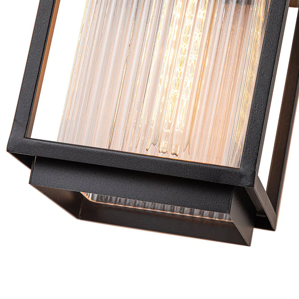 IP23 1-Light Black Ribbed Glass Outdoor Wall Lantern - Image 11