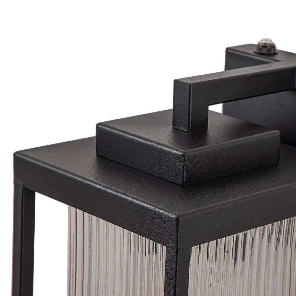 IP23 1-Light Black Ribbed Glass Outdoor Wall Lantern - Image 12