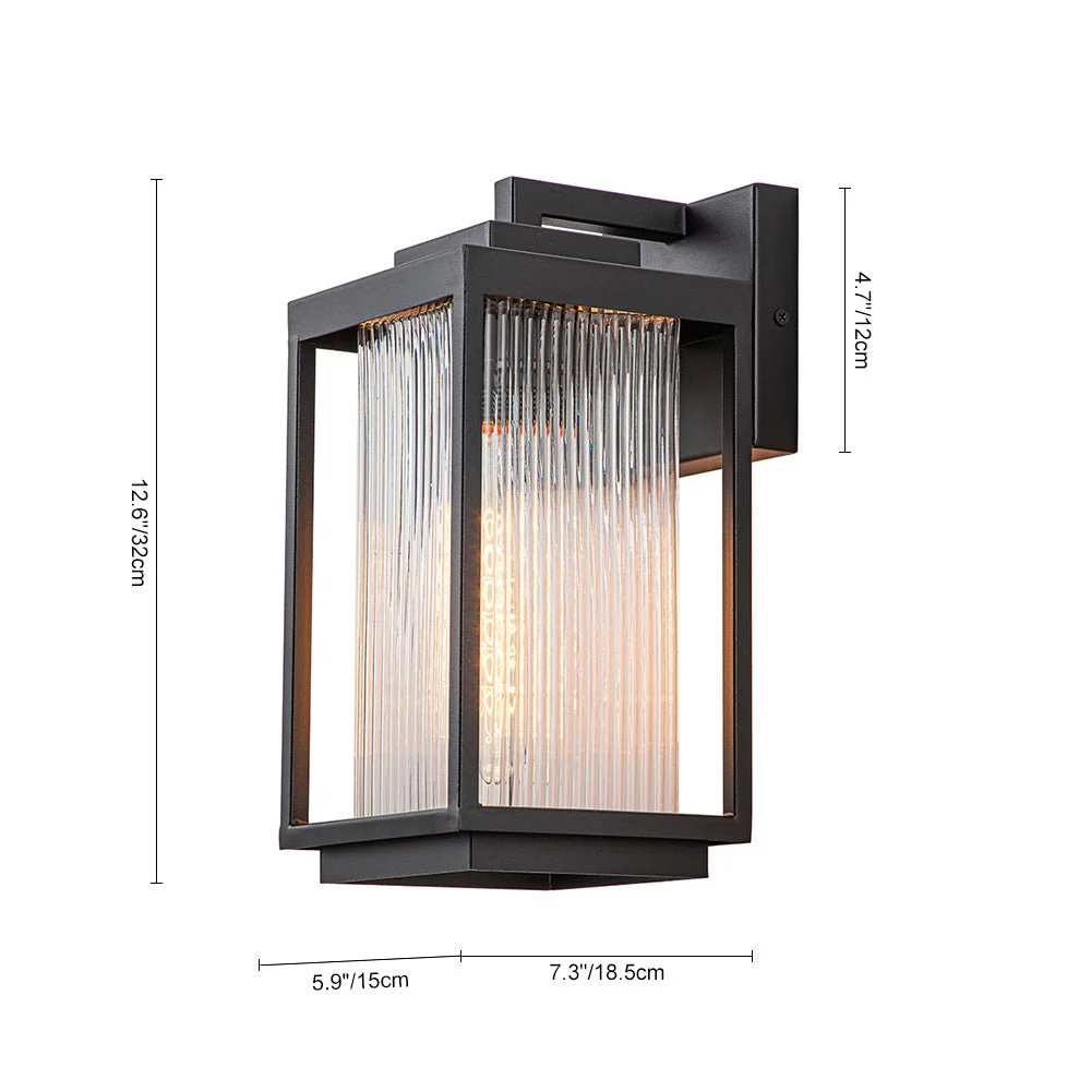 IP23 1-Light Black Ribbed Glass Outdoor Wall Lantern - Image 13