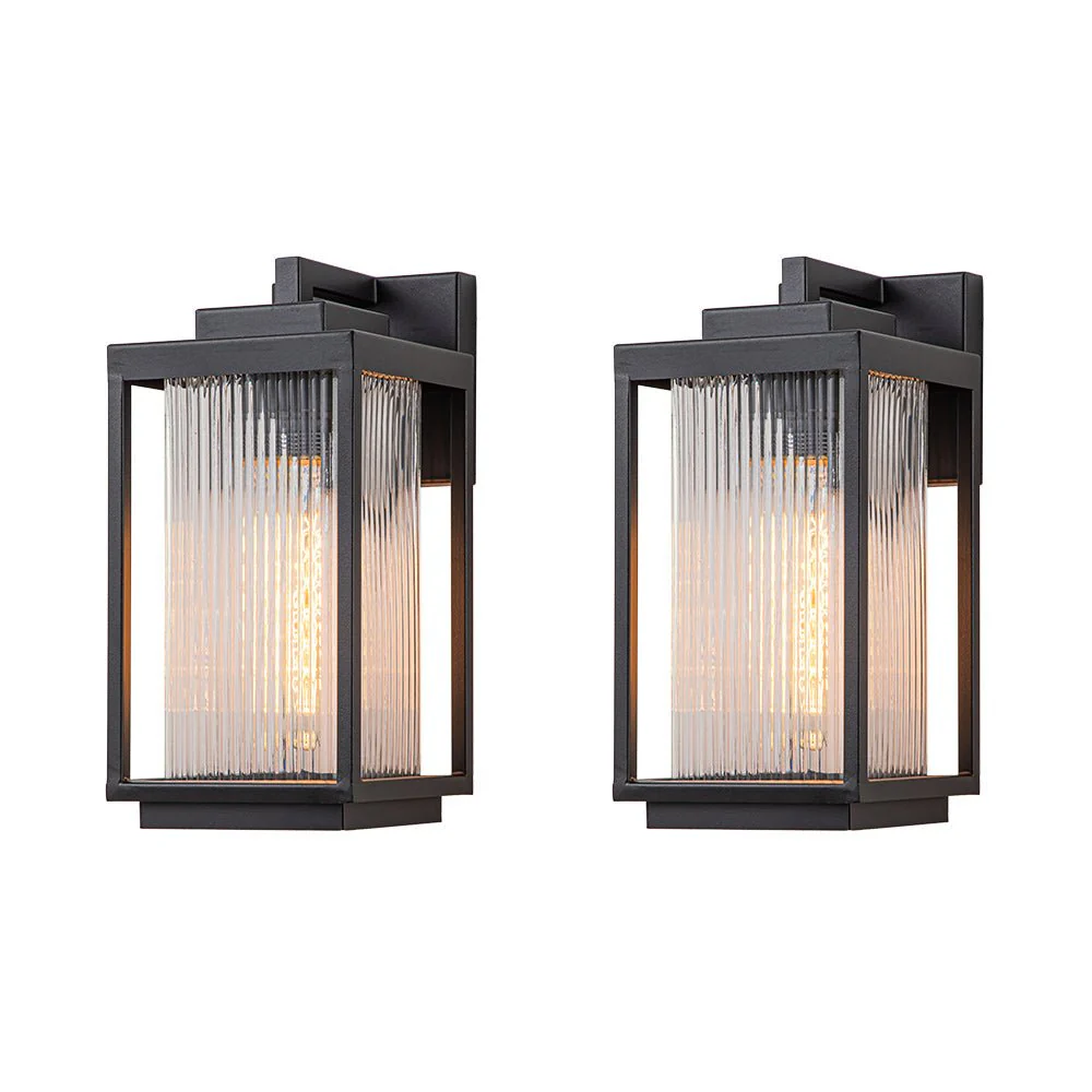 IP23 1-Light Black Ribbed Glass Outdoor Wall Lantern - Image 14