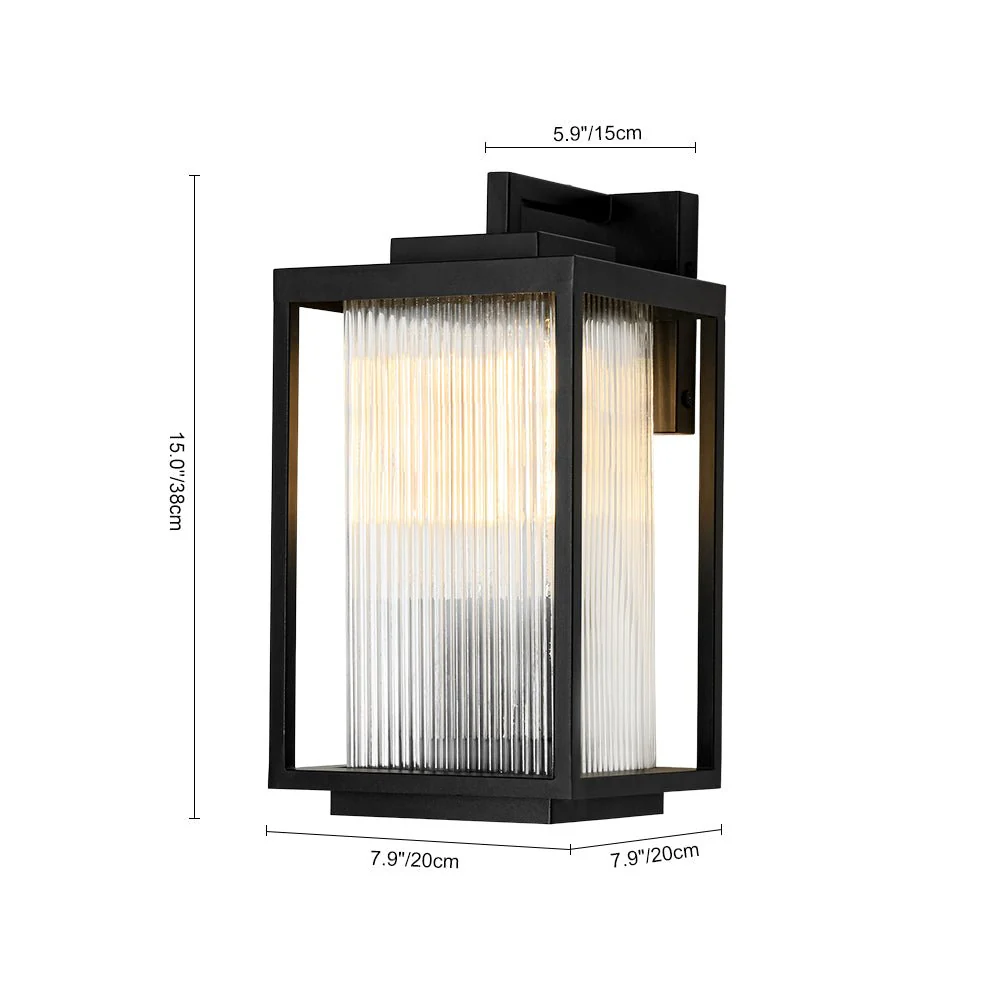 IP23 1-Light Black Ribbed Glass Outdoor Wall Lantern - Image 15