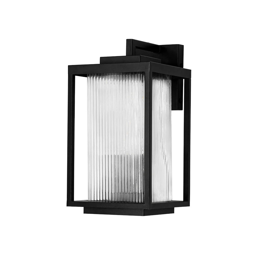IP23 1-Light Black Ribbed Glass Outdoor Wall Lantern - Image 16