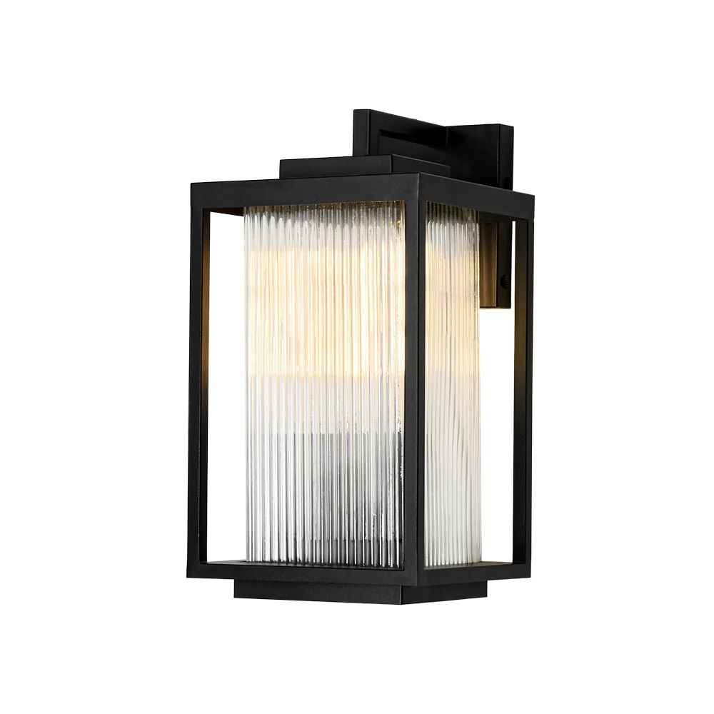 IP23 1-Light Black Ribbed Glass Outdoor Wall Lantern - Image 17