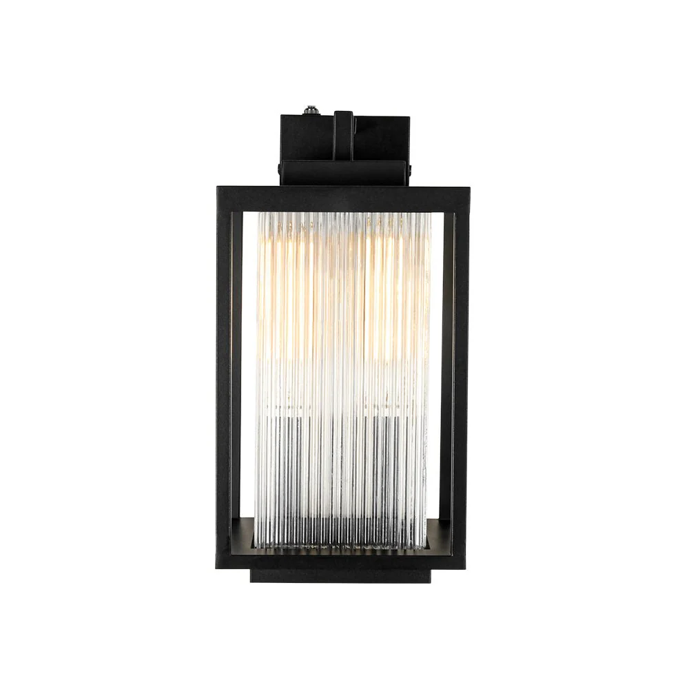 IP23 1-Light Black Ribbed Glass Outdoor Wall Lantern - Image 18