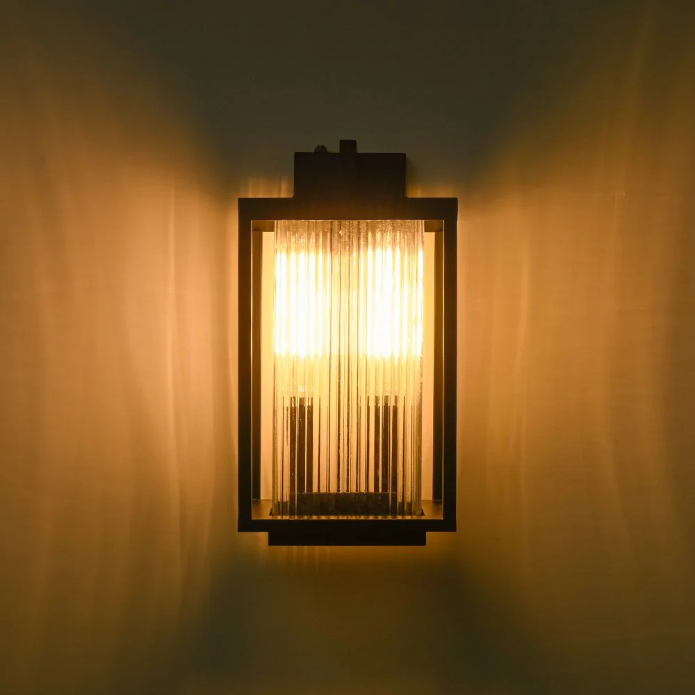 IP23 1-Light Black Ribbed Glass Outdoor Wall Lantern - Image 20