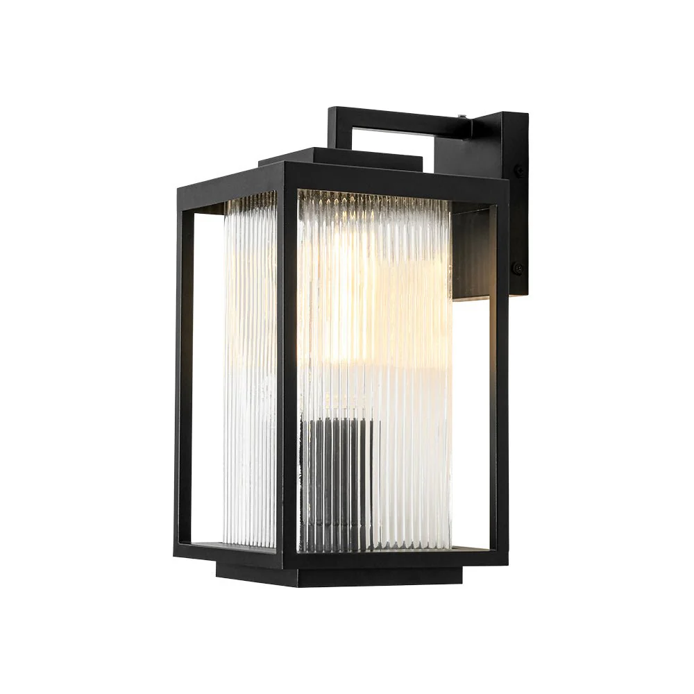 IP23 1-Light Black Ribbed Glass Outdoor Wall Lantern - Image 22