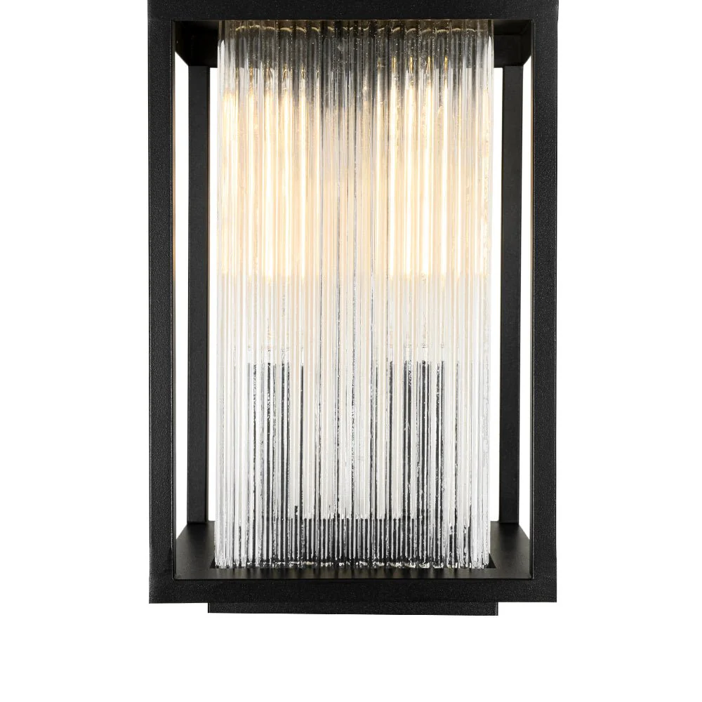 IP23 1-Light Black Ribbed Glass Outdoor Wall Lantern - Image 23