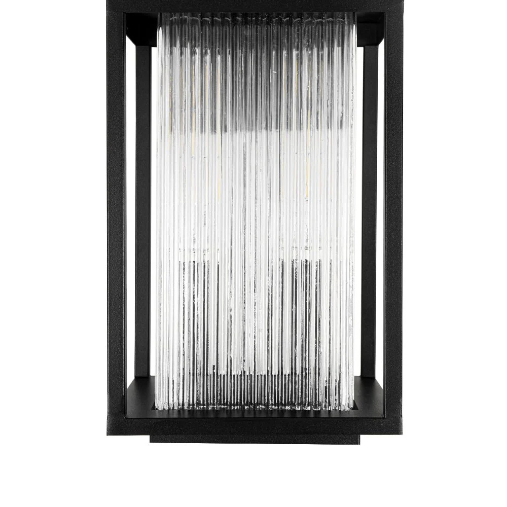IP23 1-Light Black Ribbed Glass Outdoor Wall Lantern - Image 24