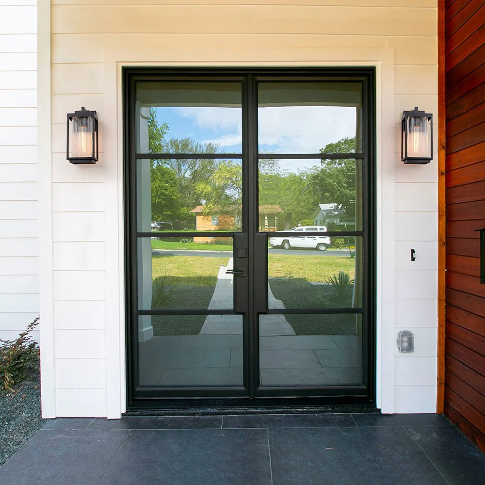 IP23 1-Light Black Ribbed Glass Outdoor Wall Lantern - Image 3