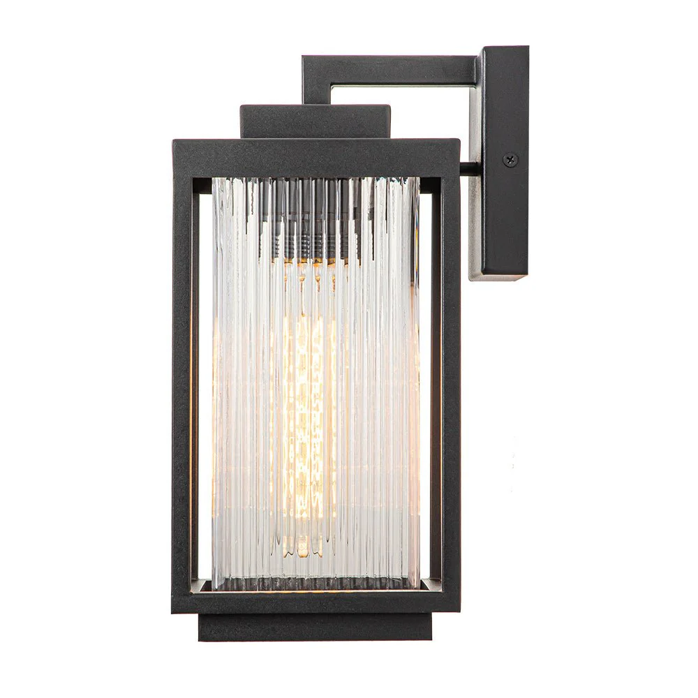 IP23 1-Light Black Ribbed Glass Outdoor Wall Lantern - Image 8