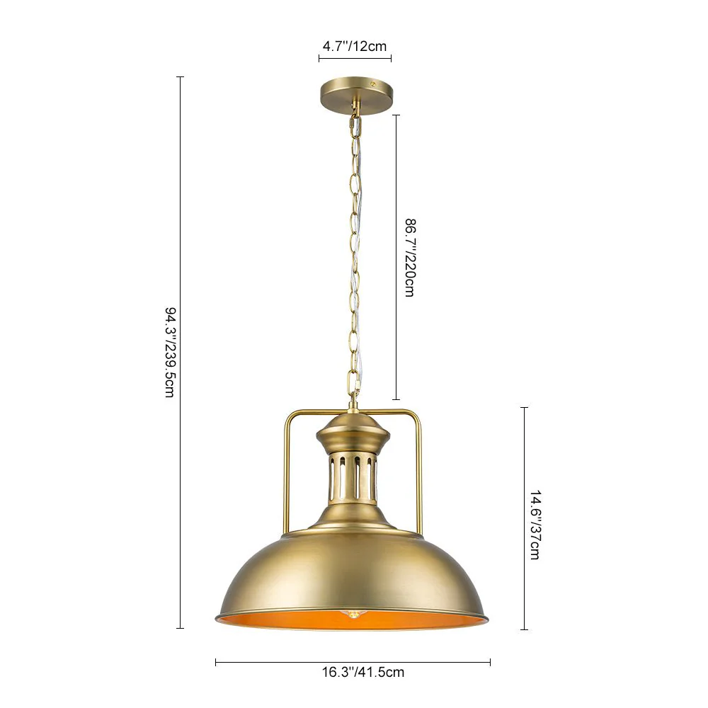 1-Light Brushed Brass Iron Dome Kitchen Pendant - Image 7