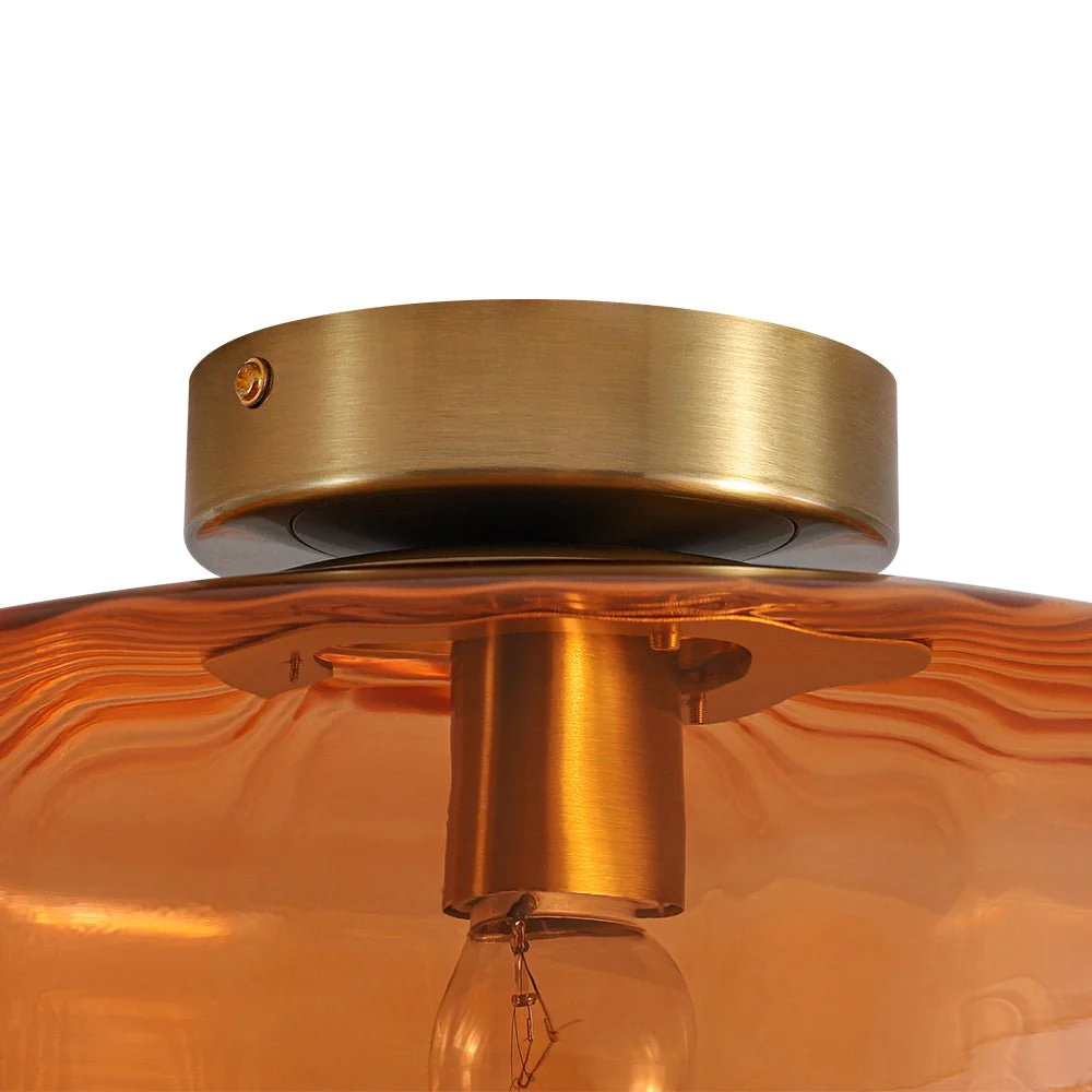 1-Light Caramel Amber Ribbed Glass Round Semi Flush Mount - Image 10