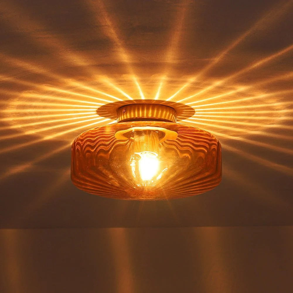 1-Light Caramel Amber Ribbed Glass Round Semi Flush Mount - Image 11