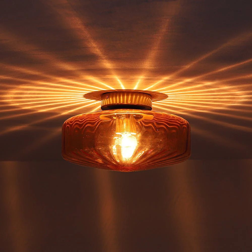 1-Light Caramel Amber Ribbed Glass Round Semi Flush Mount - Image 12