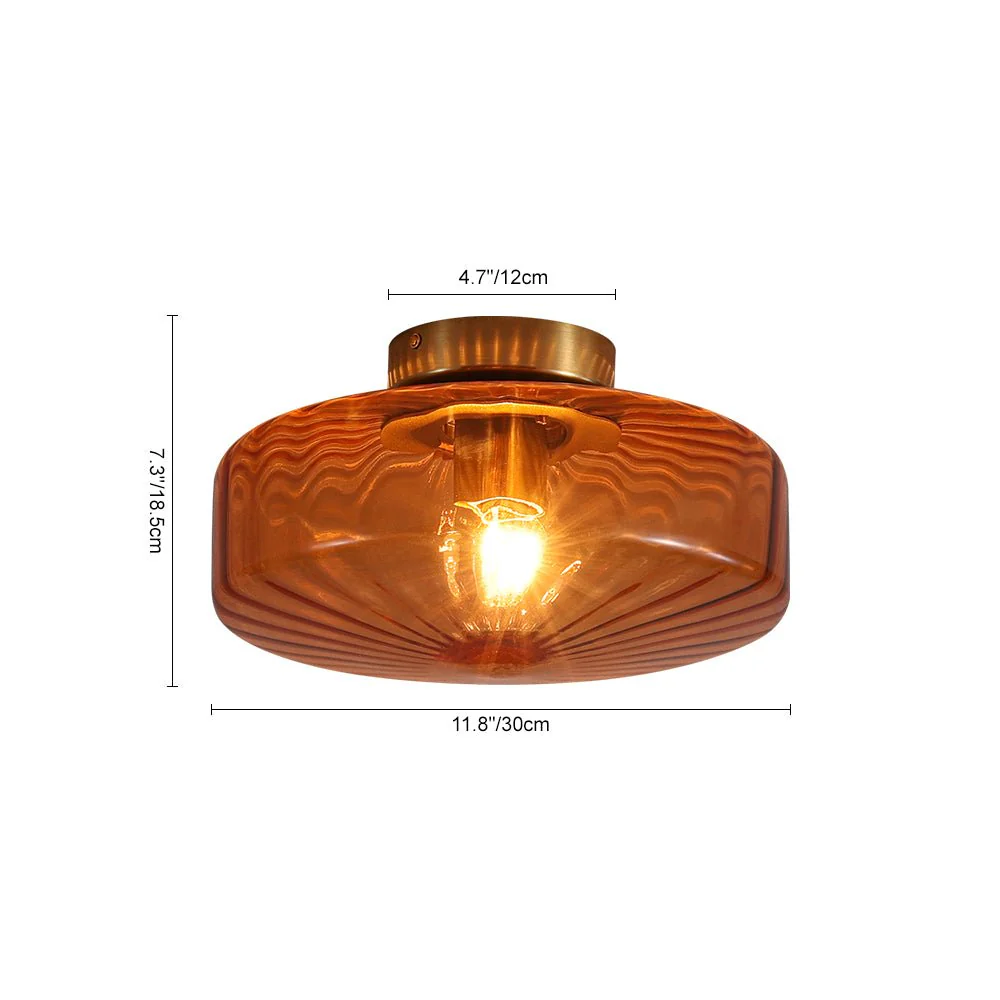 1-Light Caramel Amber Ribbed Glass Round Semi Flush Mount - Image 13