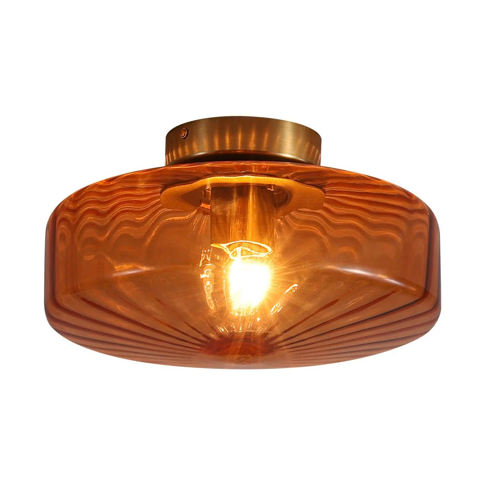 1-Light Caramel Amber Ribbed Glass Round Semi Flush Mount - Image 3