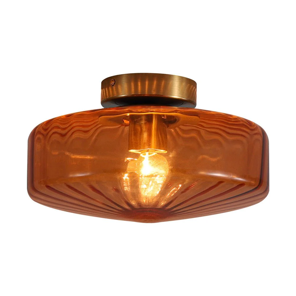 1-Light Caramel Amber Ribbed Glass Round Semi Flush Mount - Image 4