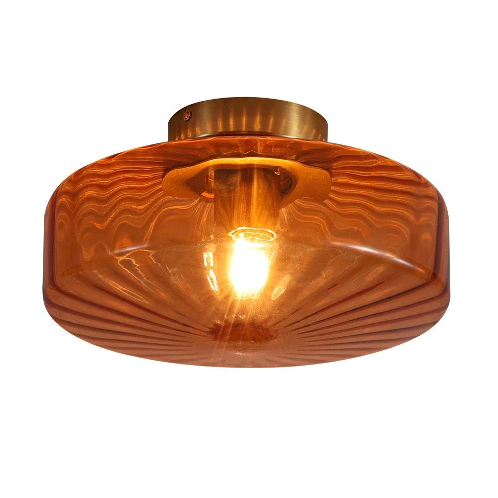 1-Light Caramel Amber Ribbed Glass Round Semi Flush Mount - Image 5