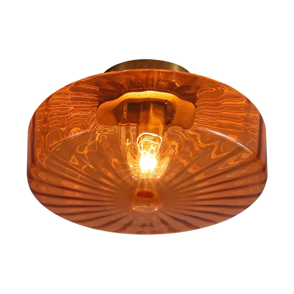 1-Light Caramel Amber Ribbed Glass Round Semi Flush Mount - Image 6