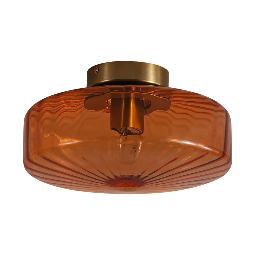 1-Light Caramel Amber Ribbed Glass Round Semi Flush Mount - Image 7