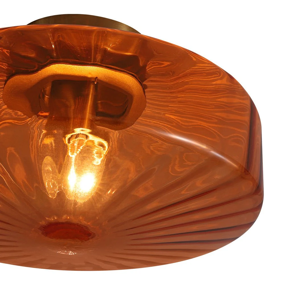 1-Light Caramel Amber Ribbed Glass Round Semi Flush Mount - Image 8