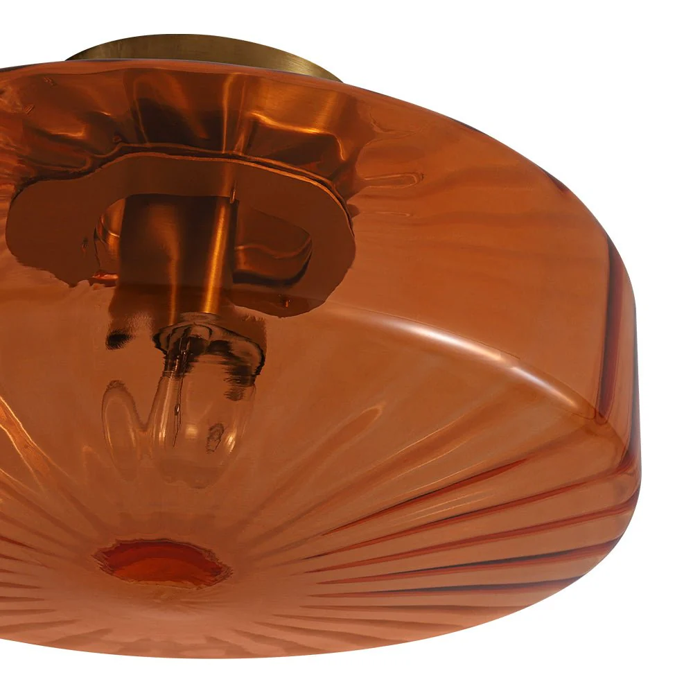 1-Light Caramel Amber Ribbed Glass Round Semi Flush Mount - Image 9