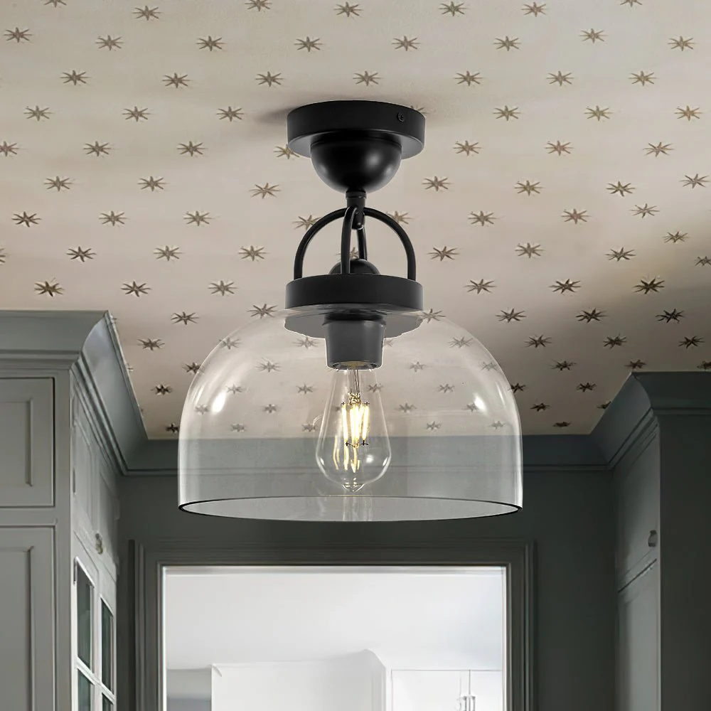 1-Light Clear Glass Dome Shade Semi Flush Mount - Image 4