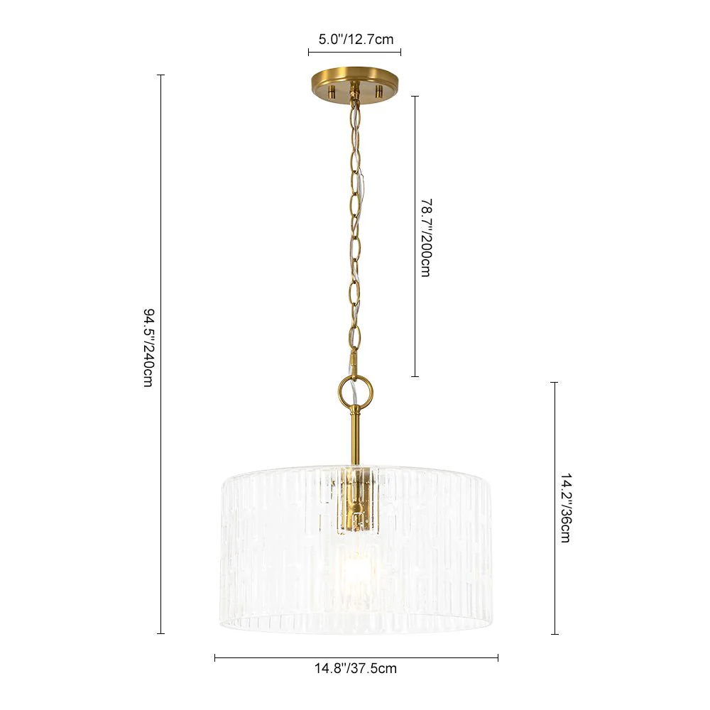 1-Light Clear Striped Glass Drum Semi Flush / Round Cage Pendant - Image 11