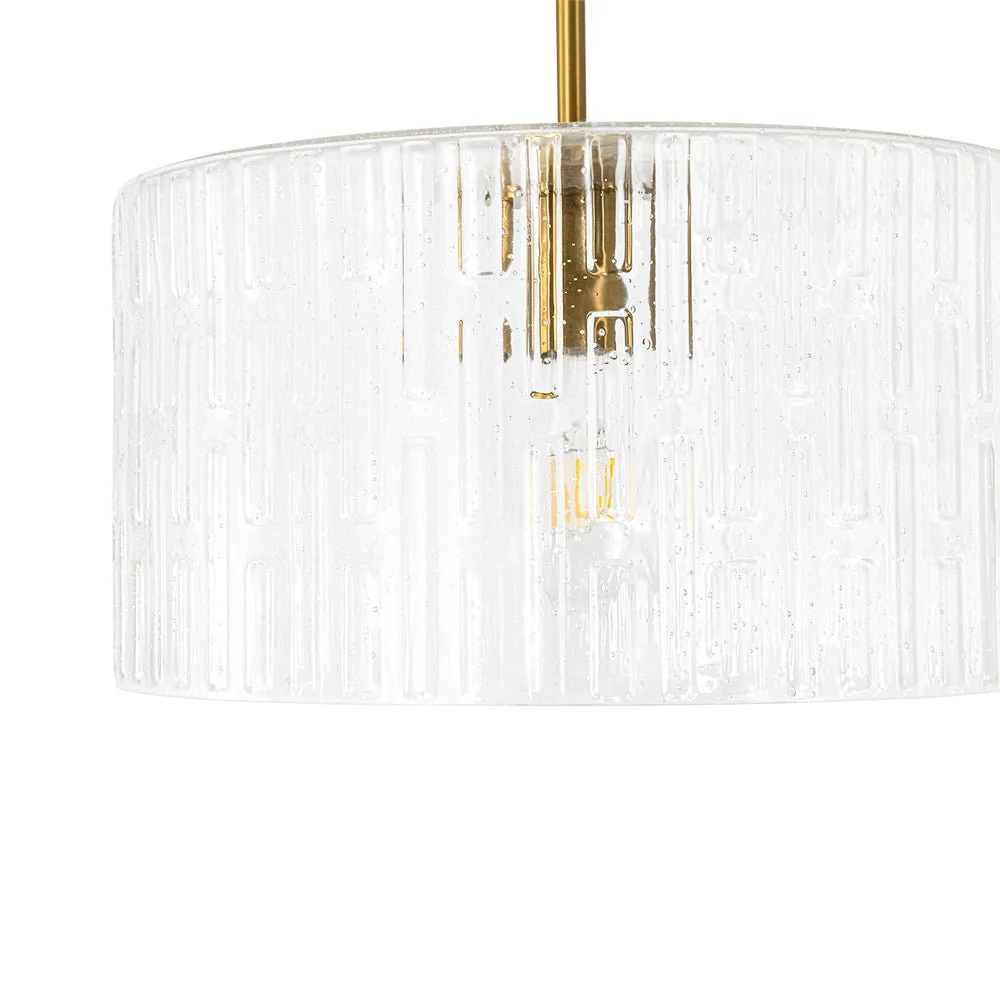 1-Light Clear Striped Glass Drum Semi Flush / Round Cage Pendant - Image 15