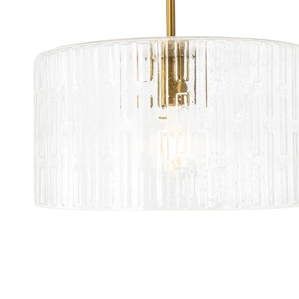 1-Light Clear Striped Glass Drum Semi Flush / Round Cage Pendant - Image 16