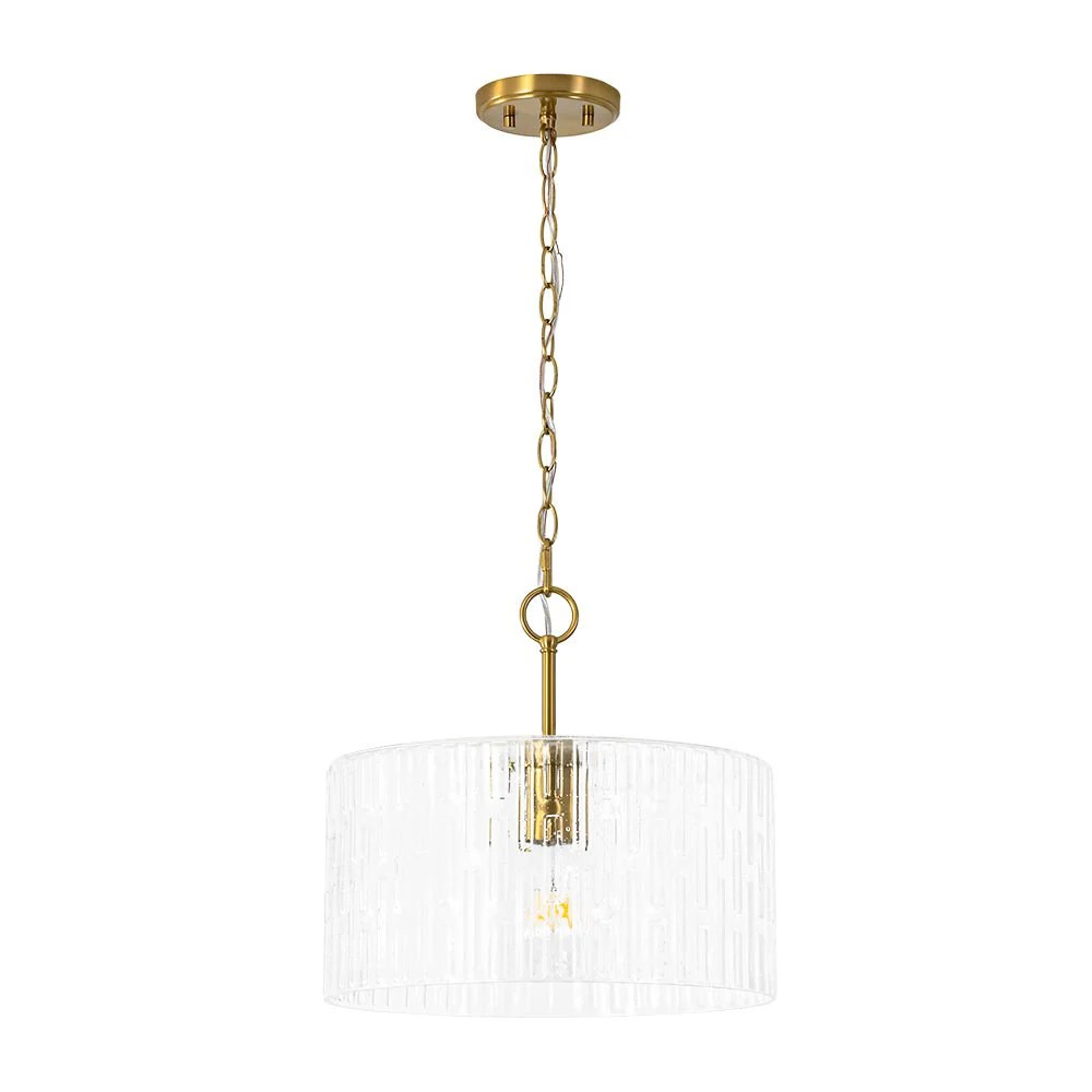 1-Light Clear Striped Glass Drum Semi Flush / Round Cage Pendant - Image 4